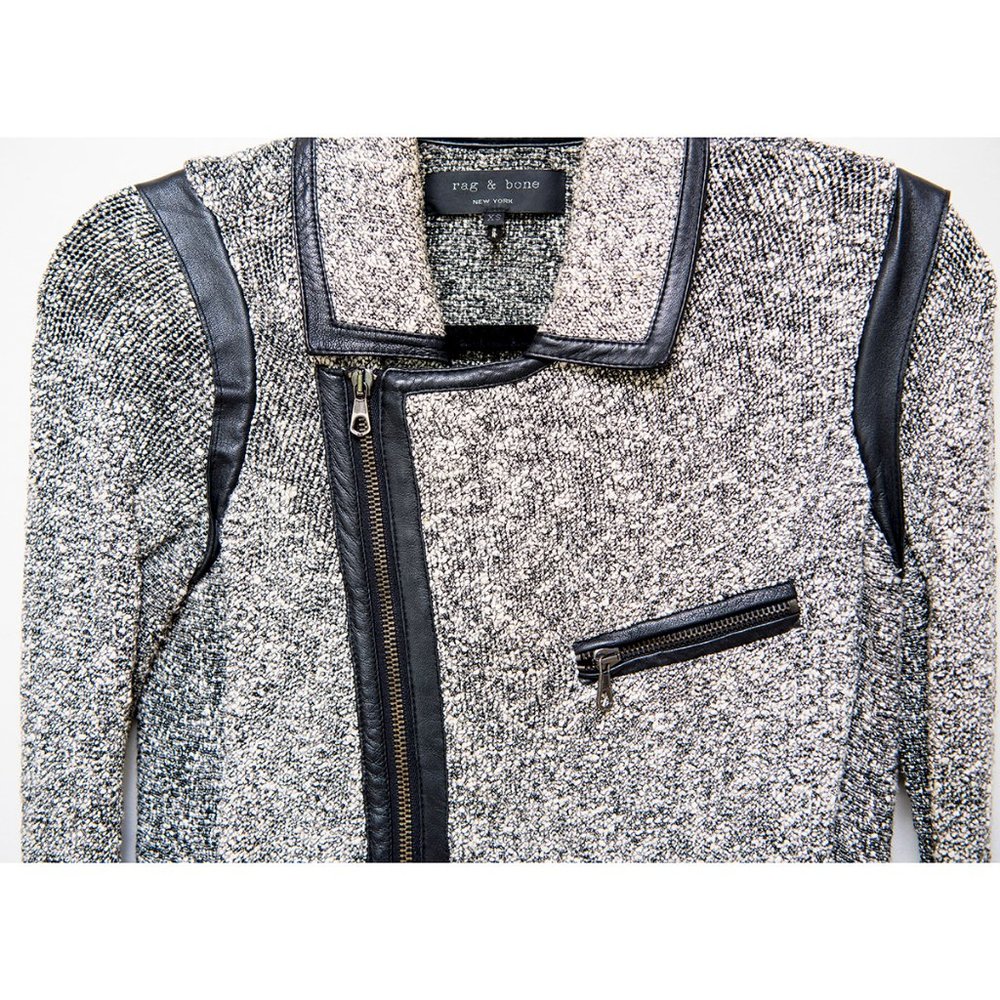 Rag & Bone Bouclé Knit Jacket Leather Trim XS - Picture 5 of 12